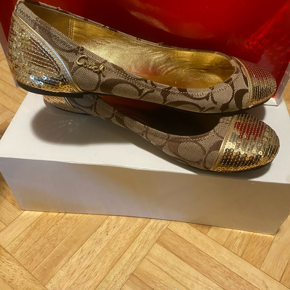 Coach Ballet Flats - Signature print Gold Sequin